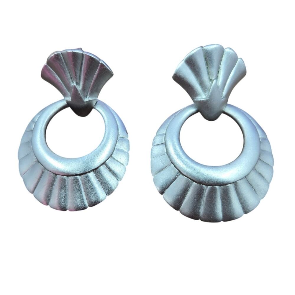 Vintage Trifari Silver Seashell Statement Dangling Earrings